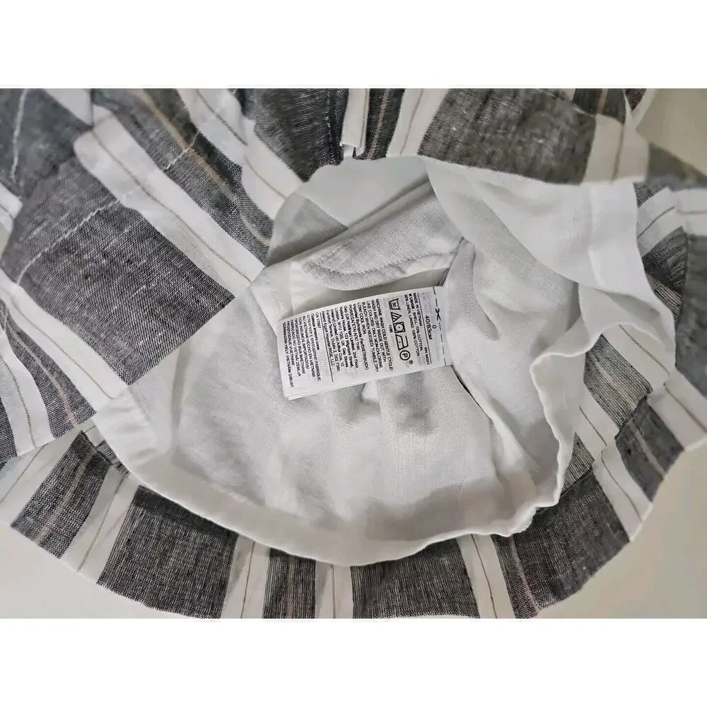 Banana Republic ~Size 0~ Gray/White Striped Romper Waist Drawstring Linen Blend